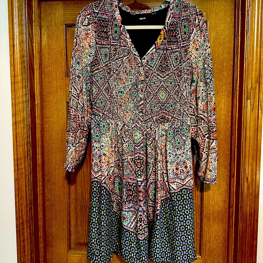 Maeve anthropologie long sleeve smocked print boho dress
